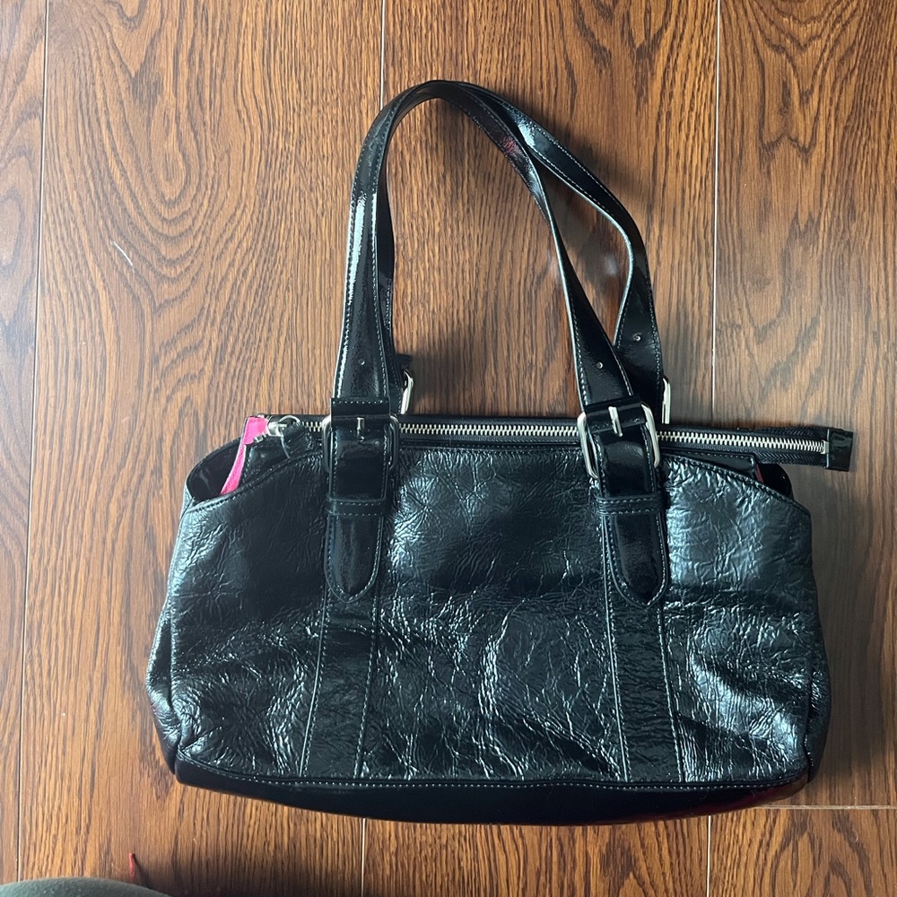 Valerie Stevens Black Shoulder Bag with Pink Accent